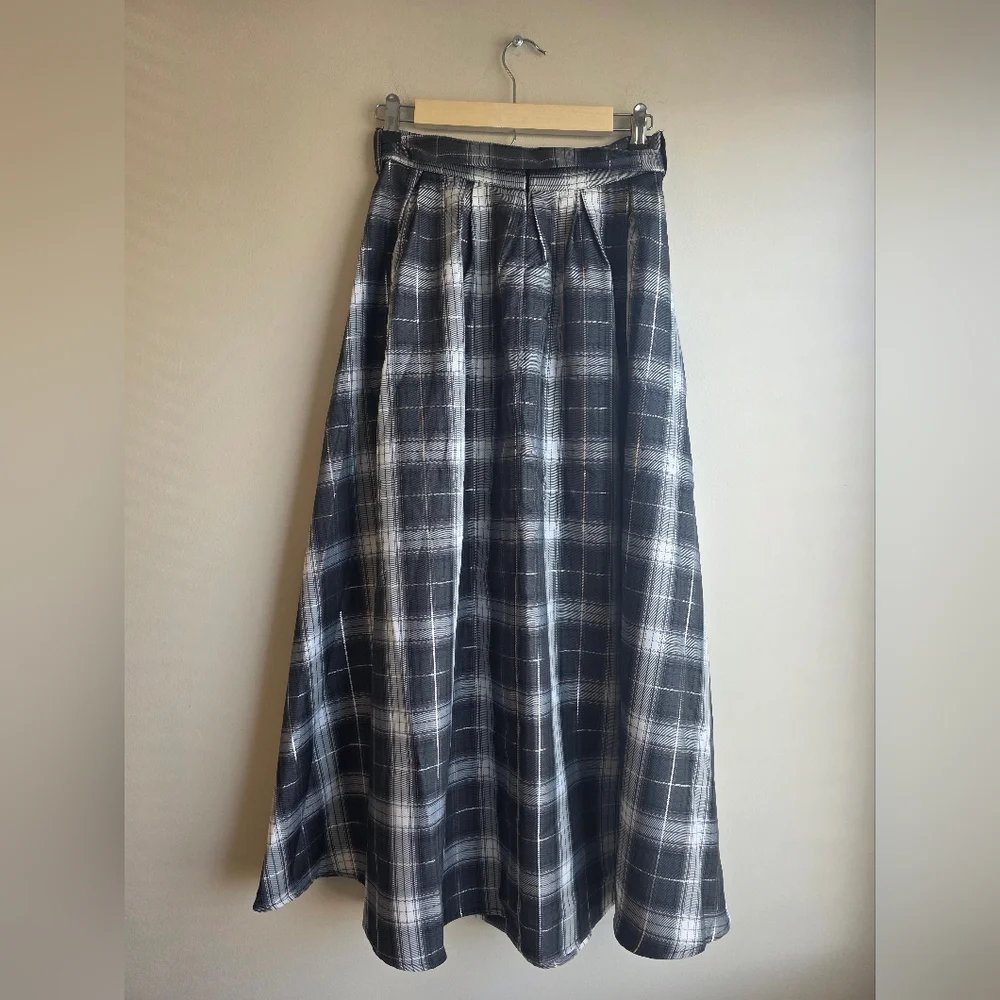 Nikki Lund Plaid Belted A Line Skirt - Black and White - Picture 5 of 10